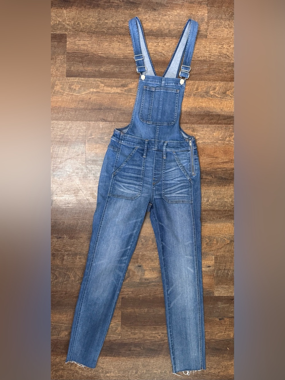 Madewell Denim Overalls XS Raw Hem Utility Workwear Distressed Jean Jumpsuit